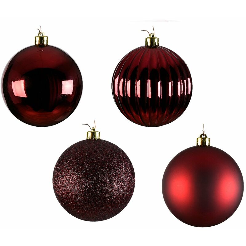 foto del prodotto magiedinatale palline per albero di natale in plastica infrangibile color rosso scuro da 10 cm, 4 pezzi