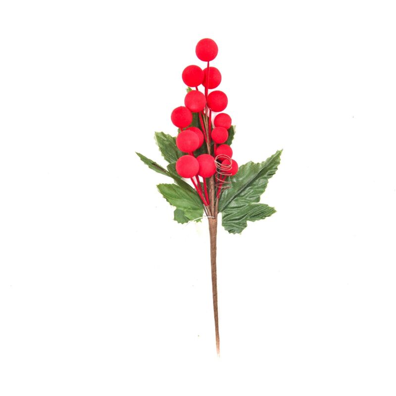 foto del prodotto magiedinatale rametto decorativo natalizio con bacche e foglie per interni ed esterni rosso 22.5 cm