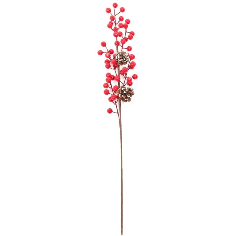 foto del prodotto magiedinatale rametto decorativo natalizio con bacche per interni ed esterni rosso 61 cm con pigne