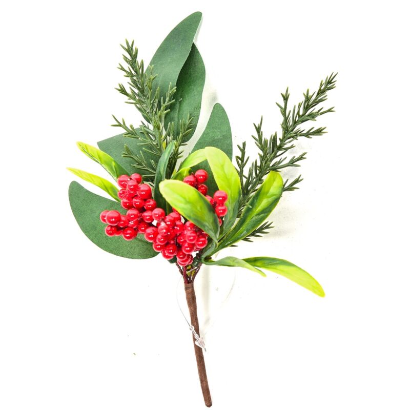 foto del prodotto magiedinatale rametto natalizio con bacche rosse e foglie decorative h 21 cm classic