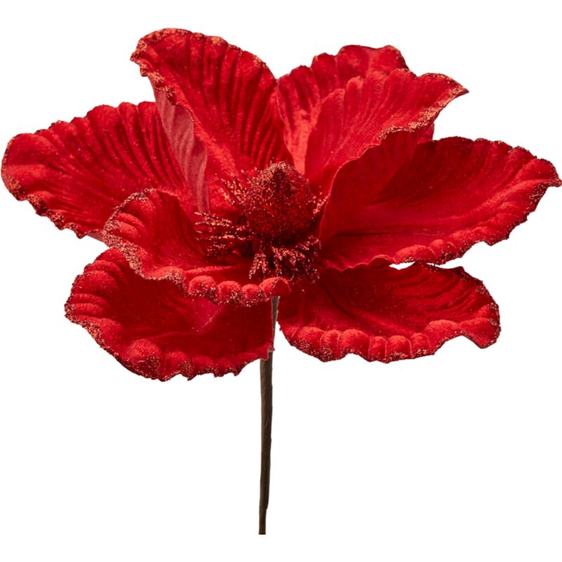 foto del prodotto magiedinatale ramo decorativo artificiale magnolia pick in velluto, color rosso, 22 cm