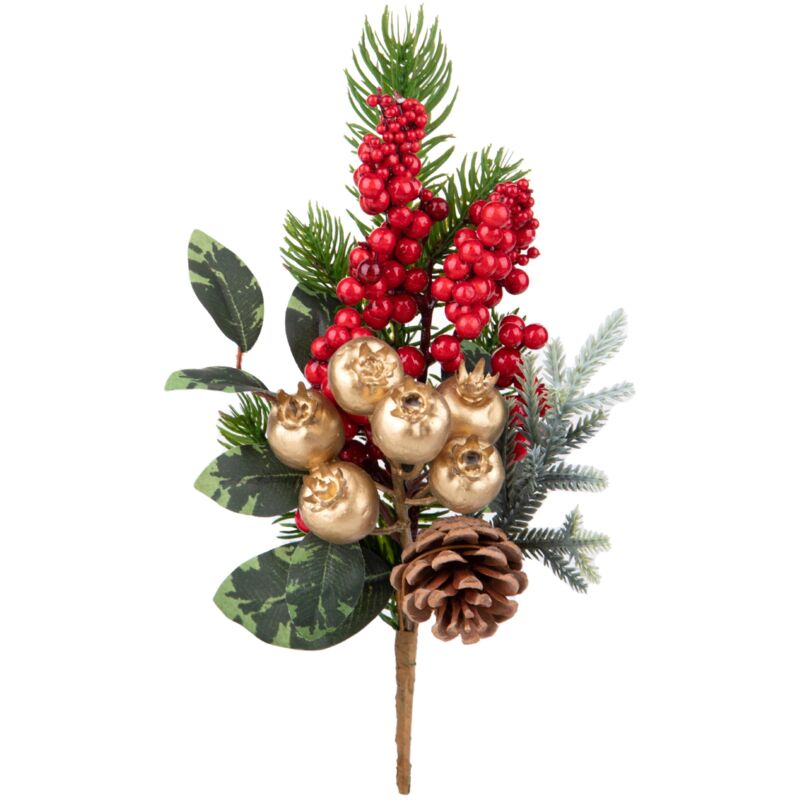 foto del prodotto magiedinatale ramo decorativo con pigne color rosso e oro per decorazioni natalizie h 26 cm
