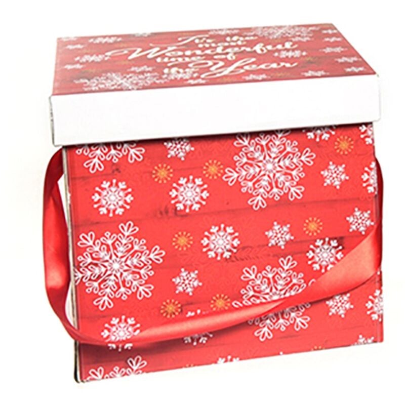 foto del prodotto magiedinatale scatola porta panettone in cartoncino con decorazioni natalizie 28.5 cm rosso