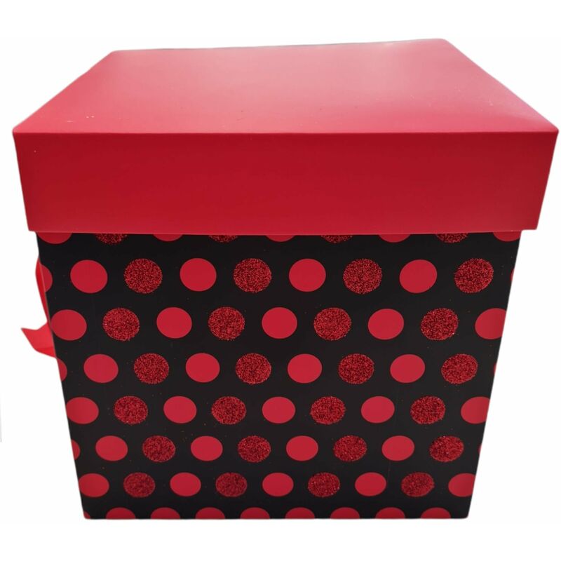 foto del prodotto magiedinatale scatola porta regali e panettone in cartoncino a pois rosso decorazioni natalizie large
