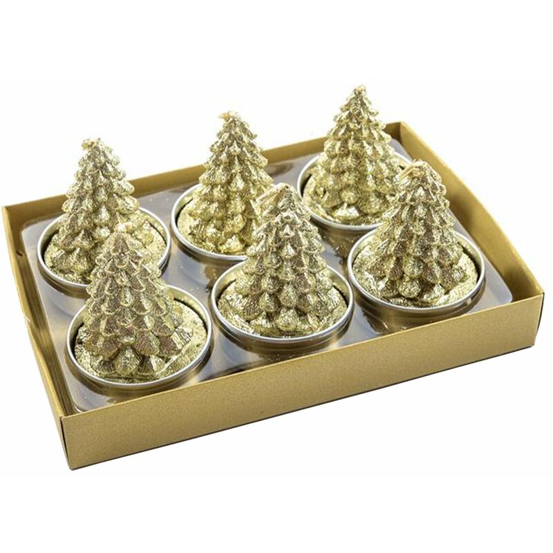 foto del prodotto magiedinatale set 6 lumini a forma di albero di natale wonderland con confezione regalo, 14 x 9,5 x h 6 cm oro