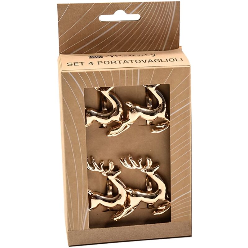 foto del prodotto magiedinatale set di 4 portatovaglioli in metallo, color oro, per tavola natalizia, 5 x 5 cm renna