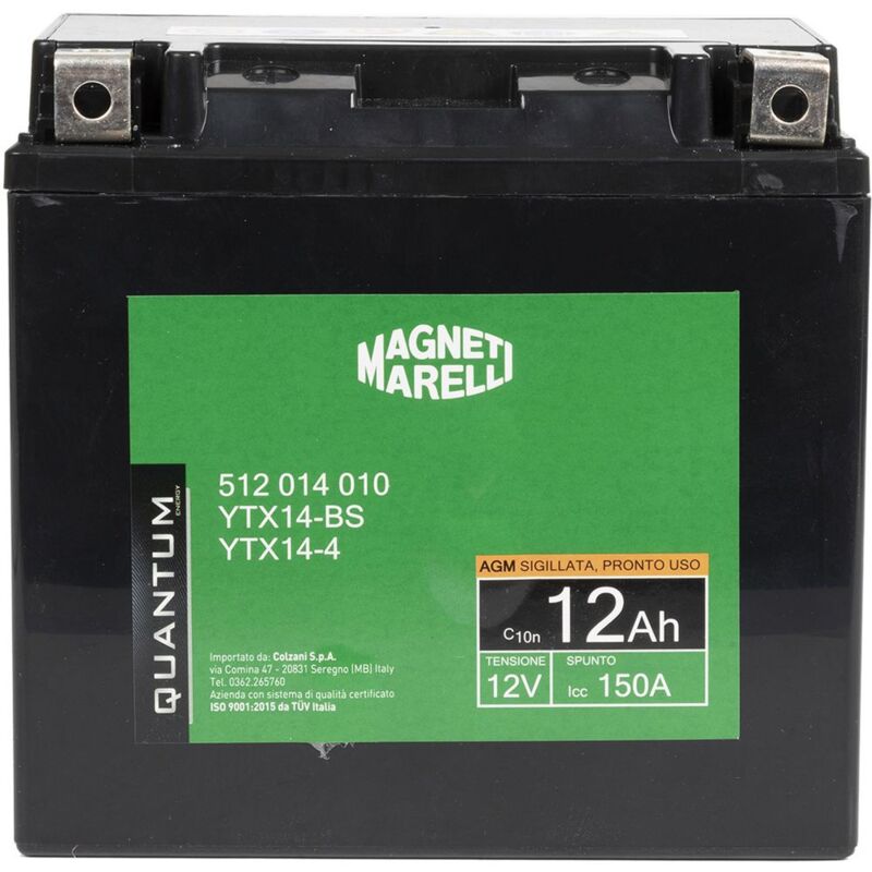 foto del prodotto magneti marelli batteria moto e scooter 12ah 12v 150a tecnologia agm sigillata polo positivo sinistro