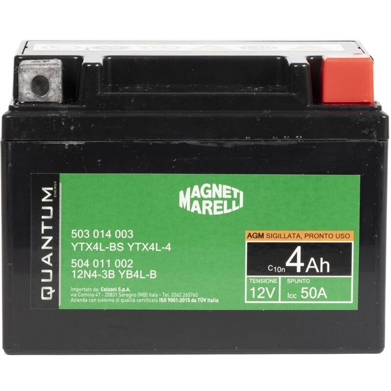 foto del prodotto magneti marelli batteria moto e scooter 4ah 12v 50a tecnologia agm sigillata polo positivo destro