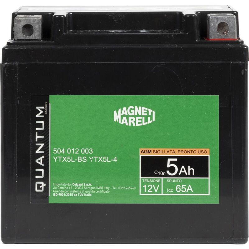 foto del prodotto magneti marelli batteria moto e scooter tecnologia 5ah 12v 65a agm sigillata polo positivo destro