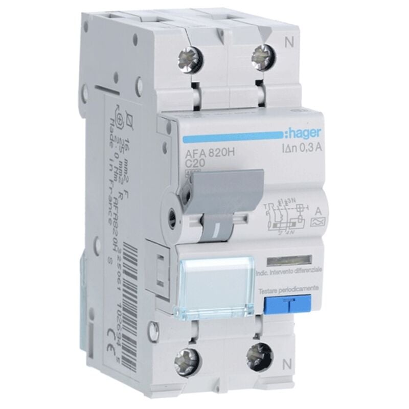 foto del prodotto magnetotermico differenziale hager 1p+n 20a 4,5ka 300ma curva c tipo a 2m afa820h