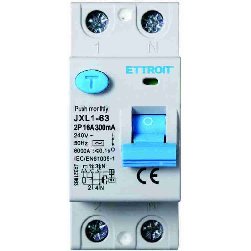 foto del prodotto magnetotermico differenziale puro salvavita barra din 2p 240v 300ma 6ka 16 ettroit