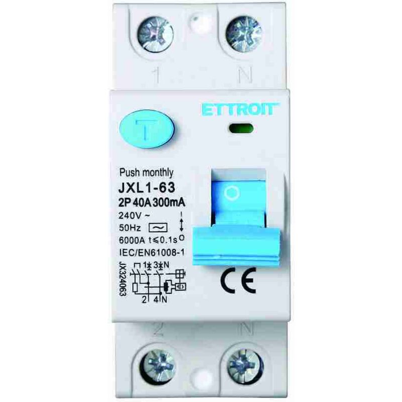 foto del prodotto magnetotermico differenziale puro salvavita barra din 2p 240v 300ma 6ka 40 ettroit