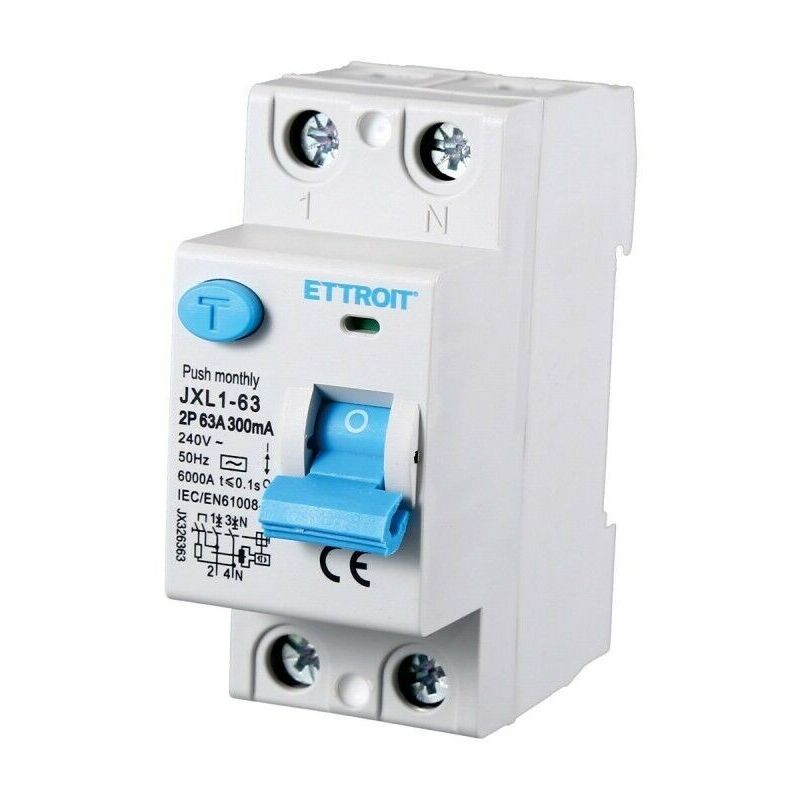 foto del prodotto magnetotermico differenziale puro salvavita barra din 2p 240v 300ma 6ka 63 ettroit