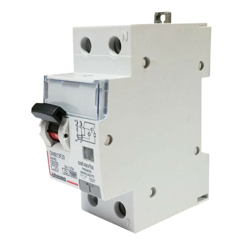 foto del prodotto magnetotermico differenziale salvavita bticino 20a 1p n 30ma f 6ka 2m gn8813f20