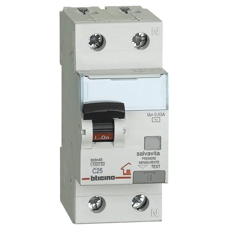 foto del prodotto magnetotermico differenziale salvavita bticino 25a 1p n 30ma f 6ka 2m gn8813f25