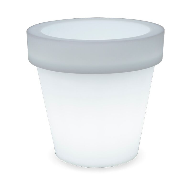 foto del prodotto magnolia 45 vaso rotondo classico con luce per piante e fiori molto resistente. carica solare e batteria ricaricabile. luce rgb e realizzata in
