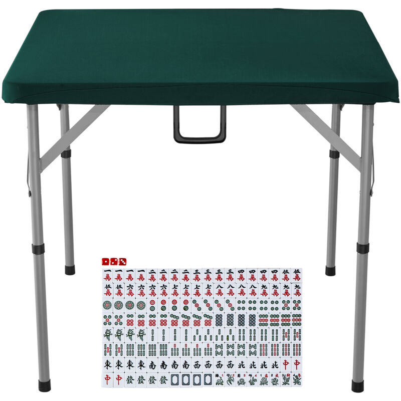 foto del prodotto mahjong table 4 giocatori con 144 tessere mahjong e 3 dadi, tavolo da domino pieghevole e pieghevole con piano verde resistente all usura e maniglia