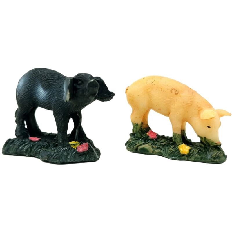 foto del prodotto maiale in resina 4 cm 2 modelli animali per presepe 86008