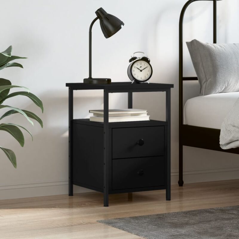 foto del prodotto maison chic comodino da camera da letto,tavolino da notte,armadietto cassettiera cameretta nero 34x35,5x50 cm in legno multistrato fvvbe958519
