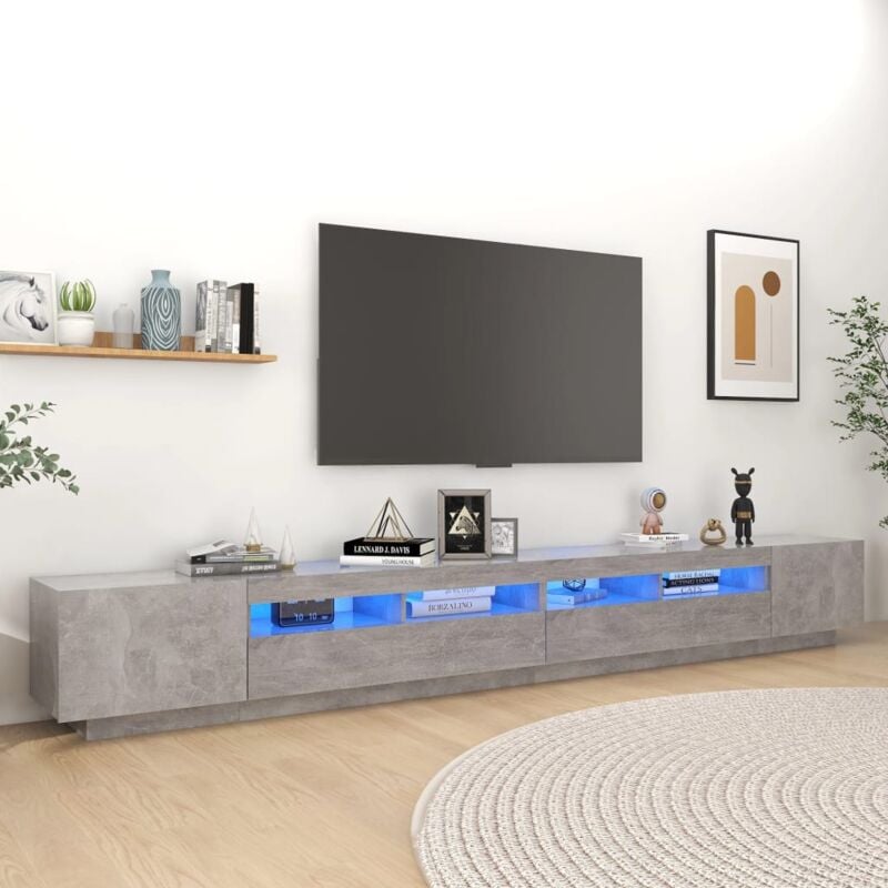 foto del prodotto maison chic mobile porta tv con luci led,mobili tv,tavolino tv grigio cemento 300x35x40 cm mcwn702049 bonnevie