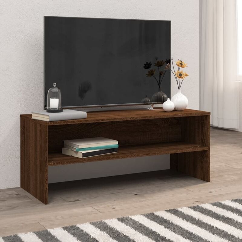 foto del prodotto maison chic mobile tv,porta tv elegante tavolino mobiletto per tv rovere marrone 100x40x40cm in legno multistrato mc25255 marrone