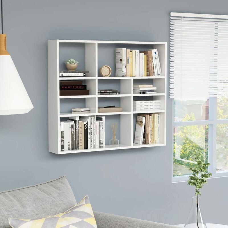 foto del prodotto maison chic scaffale portaoggetti libreria a parete,scaffale a parete bianco lucido 90x16x78 cm in truciolato fw58340