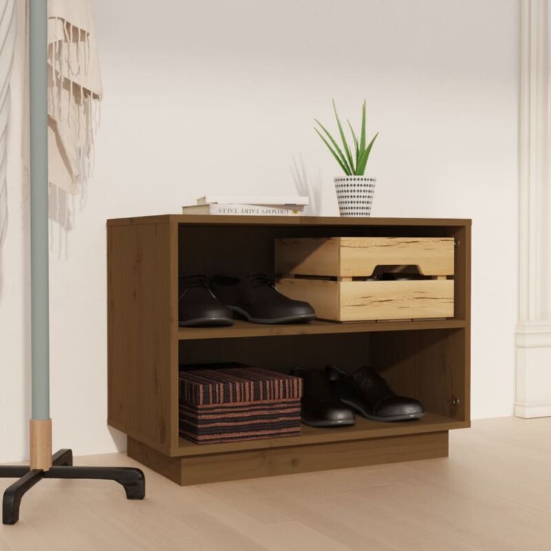 foto del prodotto maison chic scarpiera salvaspazio,portascarpe,mobili per scarpe marrone miele 60x34x45 cm in legno massello di pino mci438228 bonnevie