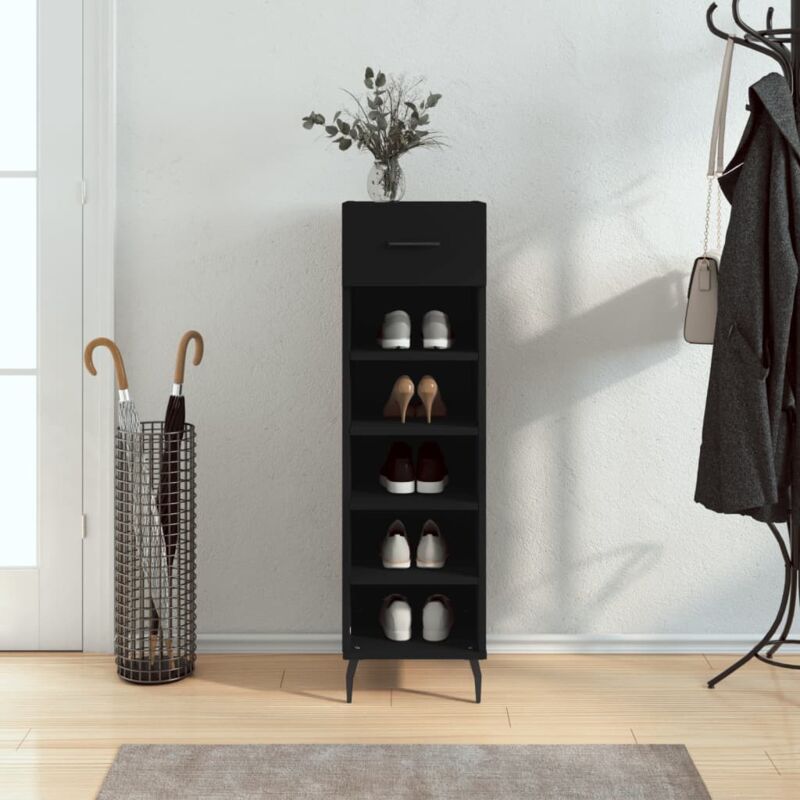 foto del prodotto maison chic scarpiera salvaspazio,portascarpe,mobili per scarpe nera 30x35x105 cm in legno multistrato mci607475 bonnevie