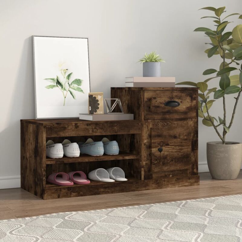 foto del prodotto maison chic scarpiera salvaspazio,portascarpe,mobili per scarpe rovere fumo 100x42x60 cm in legno multistrato mci404387 bonnevie