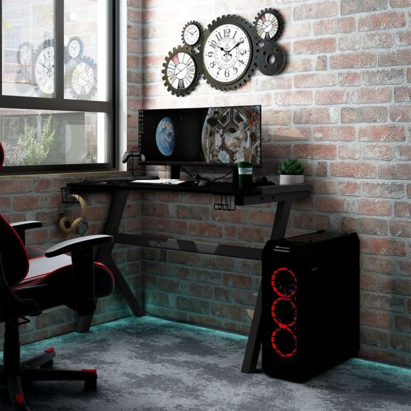 foto del prodotto maison chic scrivania da gaming,scrivania da studio,tavolo porta pc per computer con led con struttura a y nera 90x60x75cm xzz800613 bonnevie