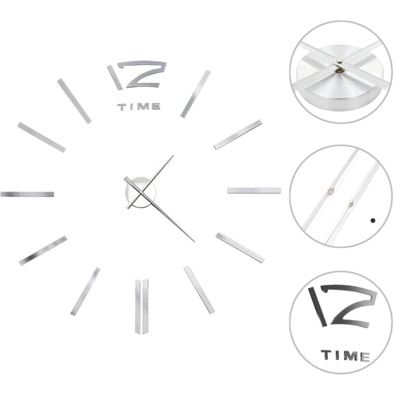 foto del prodotto maison exclusive orologio da parete 3d design moderno 100 cm xxl argento dec022268