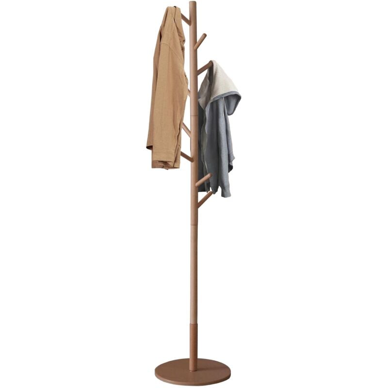 foto del prodotto maka appendiabiti da terra 175 cm con 8 ganci robusti in metallo nero, bianco o legno, attaccapanni stabile per ingresso o ufficio legno legno