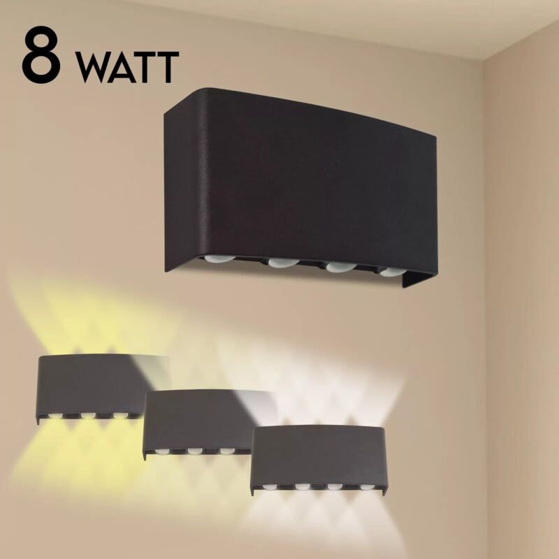 foto del prodotto maka applique led lampada a parete doppia luce ip65 interno esterno regolabile black 8w