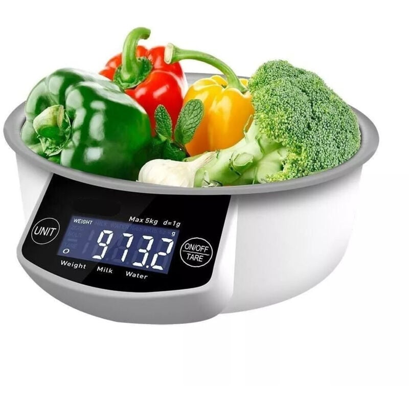 foto del prodotto maka bilancia da cucina digitale con display lcd, alta precisione per alimenti, portata massima 5kg bianco