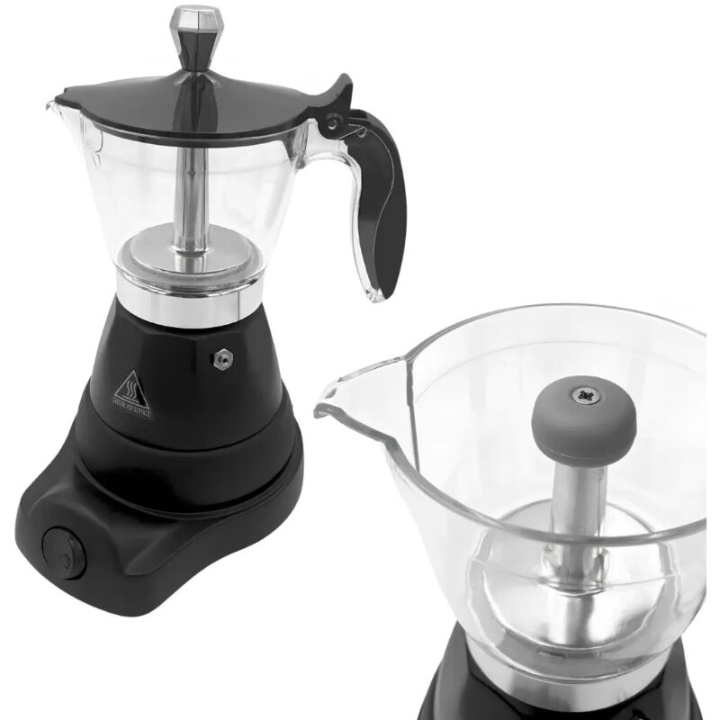 foto del prodotto maka caffettiera moka elettrica 400w con base rotante, capacit 3 tazze, compatibile con caff macinato. ideale per preparare caff aromatico in