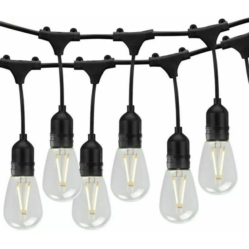 foto del prodotto maka catena luminosa esterno led e27, 10m 15m cavo bianco nero, ip54, prolungabile fino a 1000w 1500w per giardino, feste, patio nero 10 metri