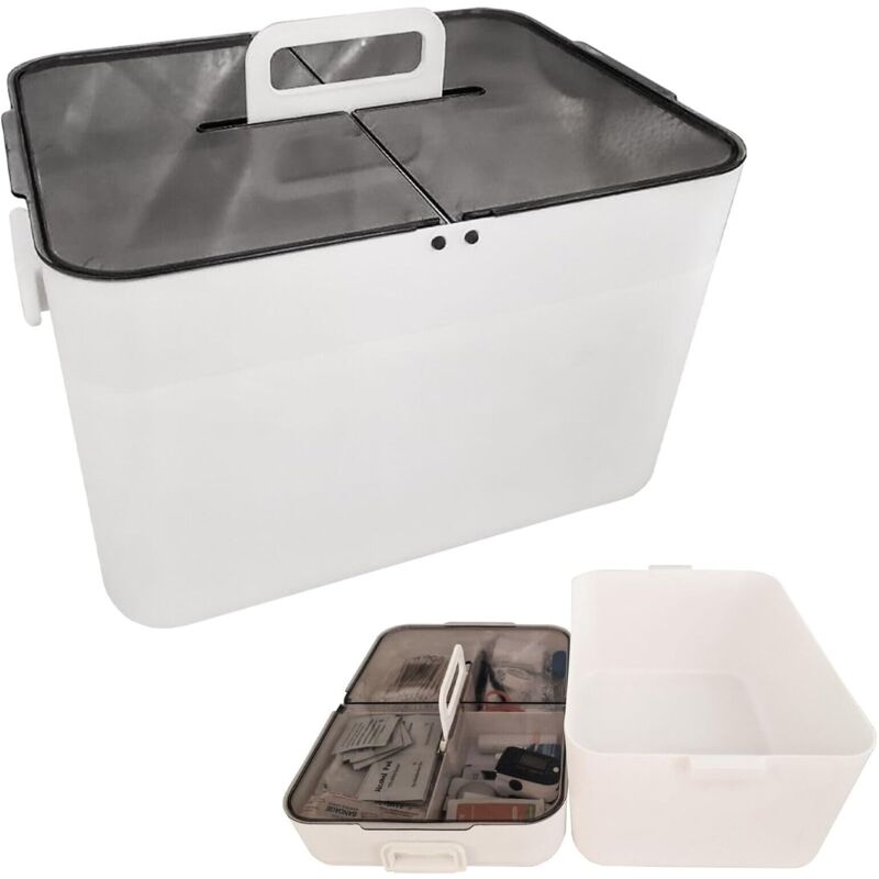 foto del prodotto maka contenitore medicinali portatile 27x21x18 cm in abs con coperchio trasparente, organizer versatile per medicine, cosmetici, trucchi e snack