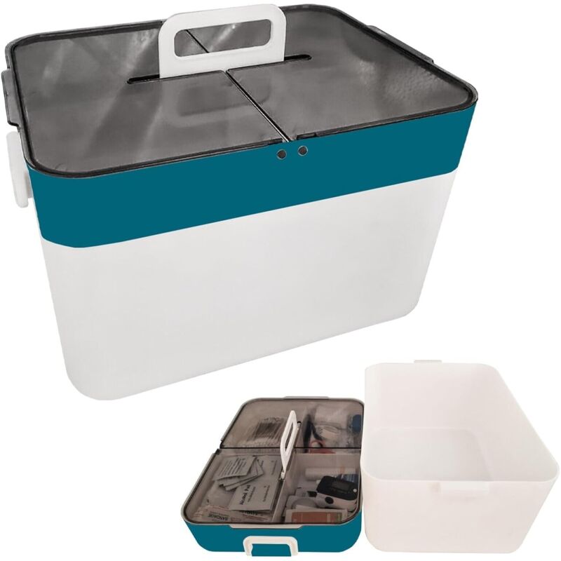 foto del prodotto maka contenitore medicinali portatile 27x21x18 cm in abs con coperchio trasparente, organizer versatile per medicine, cosmetici, trucchi e snack