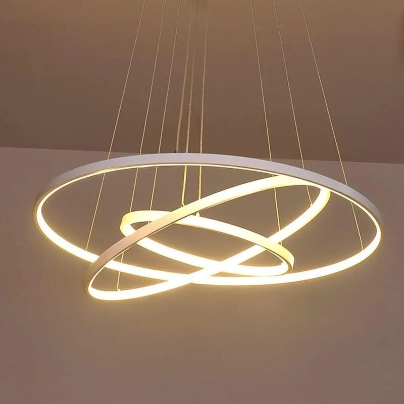 foto del prodotto maka lampadario led 48w a sospensione design moderno con anelli bianchi regolabili in altezza luce naturale 4000k