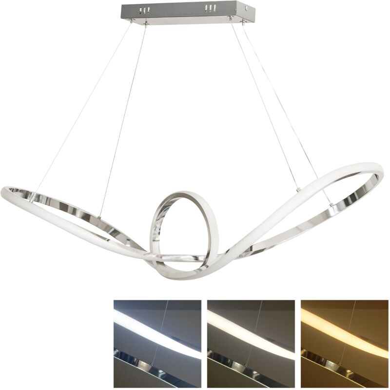 foto del prodotto maka lampadario led cromato a sospensione con altezza regolabile, 38w, cambio temperatura luce 3000k 6500k , 2240 lumen