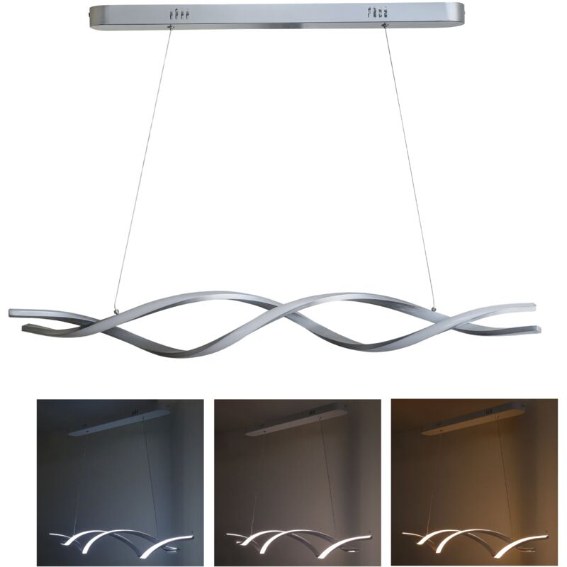 foto del prodotto maka lampadario led design moderno a intreccio bianco e argento 48w 5280 lumen luce calda naturale fredda per soggiorno e camera da letto argento