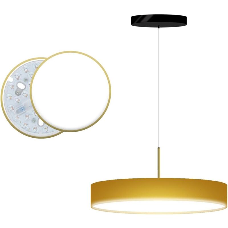 foto del prodotto maka lampadario sospeso 40w, 28 cm, 3800 lumen, luce naturale o fredda 4000k o 6500k , design moderno in alluminio oro, ideale per soggiorno,
