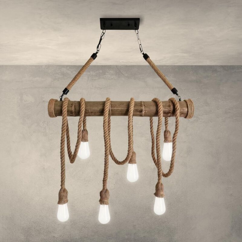 foto del prodotto maka lampadario vintage retro in corda di bamb , 6 teste a sospensione e27, per cucina, soggiorno, sala da pranzo, bar, ristorante, locale
