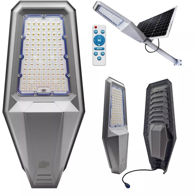 foto del prodotto maka lampione solare led con palo, 12h autonomia, sensore crepuscolare e telecomando energia pulita e installazione semplice 400 watt