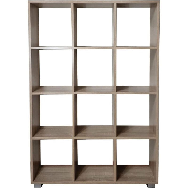 foto del prodotto maka libreria scaffale per soggiorno 12 ripiani in legno laminato bianco mobiletto portaoggetti per cucina, ufficio e studio rovere