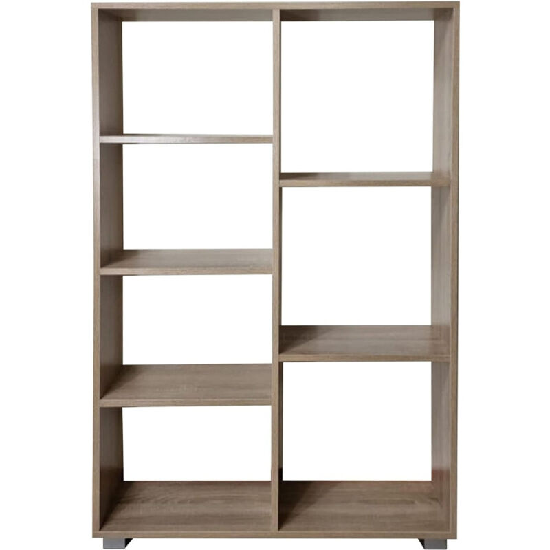 foto del prodotto maka libreria scaffale per soggiorno con 7 ripiani in legno laminato mobiletto versatile per cucina, ufficio e studio rovere bianco, galilei 