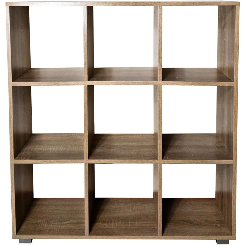 foto del prodotto maka libreria scaffale per soggiorno con 9 ripiani in legno laminato mobiletto versatile per cucina, ufficio e studio rovere bianco, johannes 
