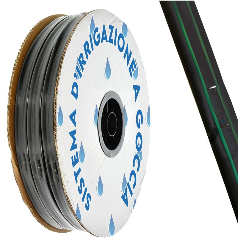 foto del prodotto maka manichetta gocciolante per irrigazione 2 litri ora, tubo piatto forato 16mm per orti e giardini, resistente a uv e gelo, diverse misure