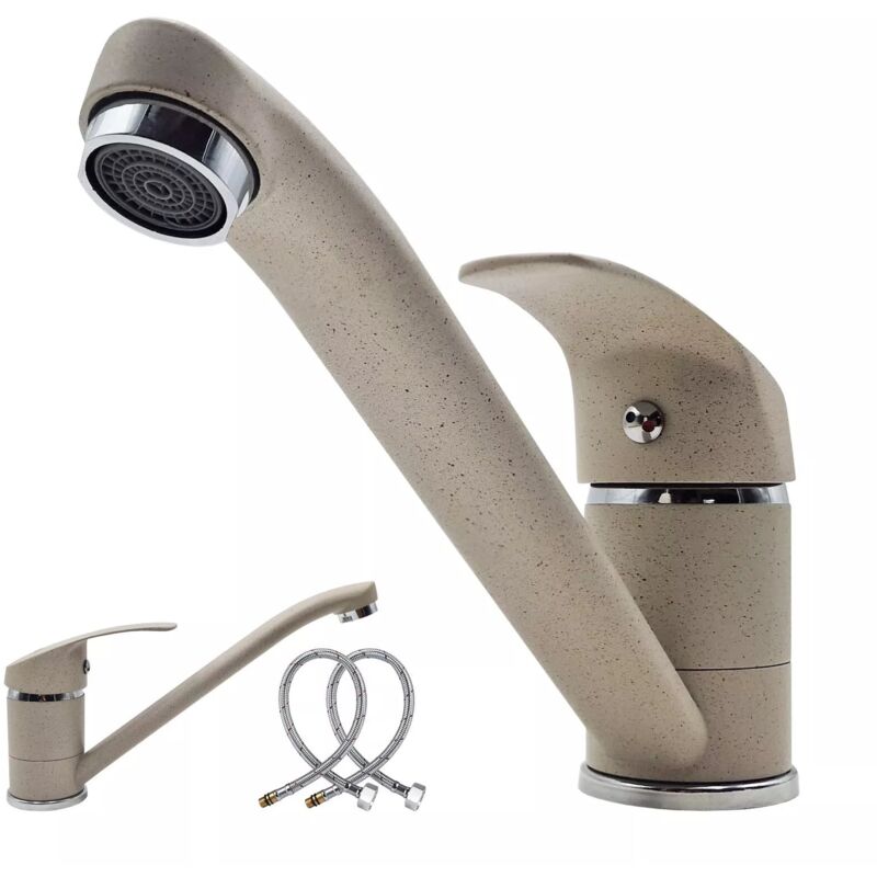 foto del prodotto maka miscelatore cucina lavabo canna bassa, fraganite avena opaco, rotazione 360 , altezza 12.5cm, miscelatore monocomando acciaio inox, ideale per