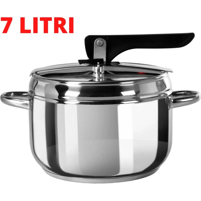 foto del prodotto maka pentola a pressione inox 5 7 litri, acciaio inox a induzione, fondo spesso 6mm, perfetta per cucina veloce e sicura, facile da usare e pulire